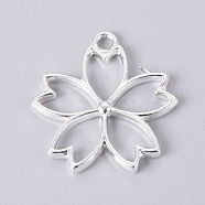 Alloy Open Back Bezel Pendants, For DIY UV Resin, Epoxy Resin, Pressed Flower Jewelry, Sakura, Silver Color Plated, 27x25.5x2mm, Hole: 2mm(PALLOY-E564-46S)