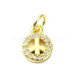 Brass Micro Pave Cubic Zirconia Pendants, with Jump Ring, Real 18K Gold Plated, Peace Sign Charm, Clear, 10.5x7.5x2mm, Hole: 3mm(KK-H475-29A-01G)