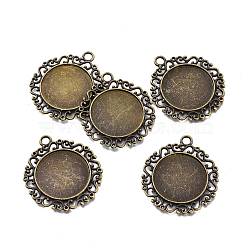 Alloy Pendant Cabochon Settings, Flat Round, Antique Bronze, 41x36x2mm, Hole: 3.5mm, Tray: 24.5mm(PALLOY-H170-29AB)