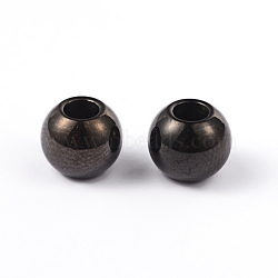 Round 304 Stainless Steel Beads, Electrophoresis Black, 8x7mm, Hole: 3mm(X-STAS-L176-10)