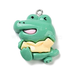 Opaque Resin Pendants, Animal Charms with Platinum Tone Iron Loops, Medium Sea Green, Crocodile, 27x23x8mm, Hole: 2mm(RESI-Z028-01B)