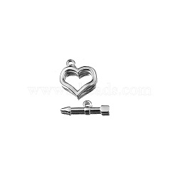 Stainless Steel Toggle Clasps, Integrated Casting Jewelry Connector Buckle Bracelet Necklace Accessories, DIY Handmade Jewelry Components, Stainless Steel Color, Heart, 19x18mm, Bar: 21x6mm(PW-WG419A3-08)