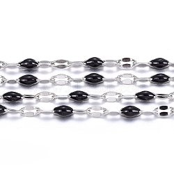 304 Stainless Steel Link Chains, with Spool, with Enamel, Soldered, Stainless Steel Color, Black, 4~10x2x0.4~2mm, about 32.8 Feet(10m)/roll(CHS-F002-B07)