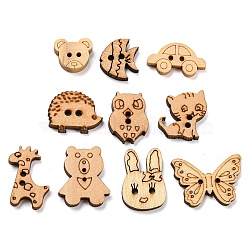 PE Box Wooden Buttons, 2-Hole, Animal Style, Peru, 11~24x14~23x2.5~3mm, Hole: 1mm, 100pcs/box(BUTT-WH0017-01)