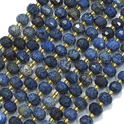 Natural Blue Agate Beads Strands, with Seed Beads, Faceted, Lantern, 8~8.5x6.5~7mm, Hole: 0.6mm, about 44pcs/strand, 15.16''(38.5cm)(G-K389-E48-01)