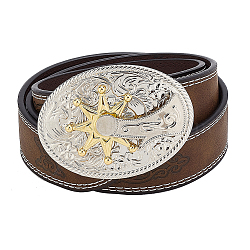 PU Leather Chain Belts, Alloy Oval with Star Clasps Waist Belts, Coffee, 44-1/2 inch(113cm)(AJEW-WH0010-35)