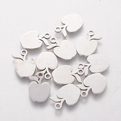 304 Stainless Steel Charms, Laser Cut, Apple, Stainless Steel Color, 13.5x11x1.2mm, Hole: 1.5mm(STAS-Q201-T116)
