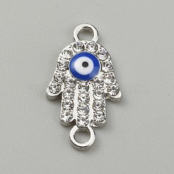 Alloy Evil Eye Enamel Link Connectors, with Crystal Rhinestone, Platinum, Palm Pattern, 18.5x10.5x2mm, Hole: 1.8mm(FIND-TAC00011-54A-P)