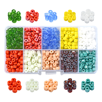 800Pcs 10 Colors Glass Beads, Column, Mixed Color, 5x4.5mm, Hole: 1.5mm, 80Pcs/color