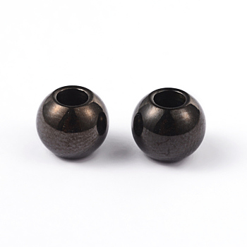 Round 304 Stainless Steel Beads, Electrophoresis Black, 8x7mm, Hole: 3mm
