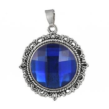 Tibetan Style Alloy Pendants, with Acrylic, Flat Round, Antique Silver, 34x31x7mm, Hole: 7x5mm