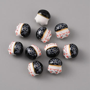 Handmade Porcelain Beads, Famille Rose Porcelain, Lucky Cat, Black, 14x12.5x11.5mm, Hole: 2mm
