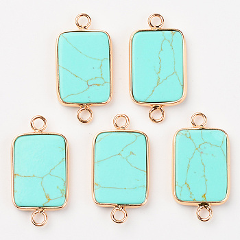 Synthetic Turquoise Links, with Light Gold Plated Edge Brass Loops, Rectangle, 28.5x15x3.5mm, Hole: 2mm