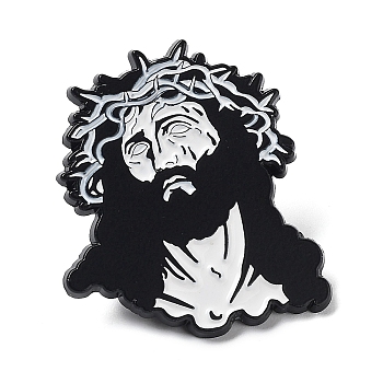 Religion Enamel Pins, Black Alloy Brooch for Backpack Clothes, Jesus, 30.5x26.5x1.5mm