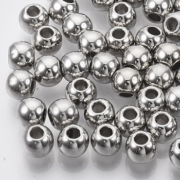 CCB Plastic European Beads, Large Hole Beads, for DIY Jewelry Making, Round, Platinum, 8x7.5mm, Hole: 4mm, about 2500pcs/500g