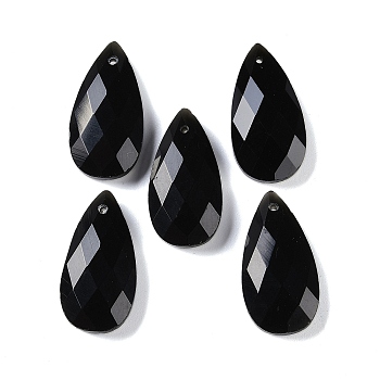 Natural Obsidian Pendants, Faceted, Teardrop, 25x13x6mm, Hole: 1mm