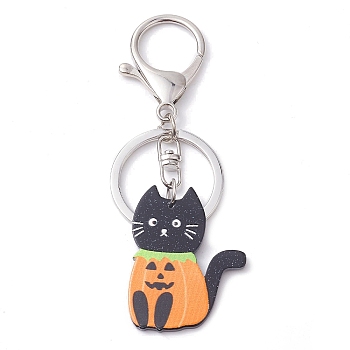 Alloy Acrylic Keychain Pendant, Cat, Black, 9.2cm