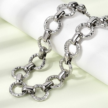 13MM 304 Stainless Steel Textured Round Ring Link Chain Necklaces, Non-Tarnish, Stainless Steel Color, 17.20 inch(43.7cm)