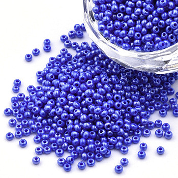 11/0 Czech Opaque Glass Seed Beads, Lustered, Round, Royal Blue, 2.2x1.5mm, Hole: 0.7mm, about 500g/bag