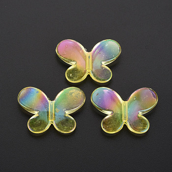 Transparent Acrylic Cabochons, Rainbow Color Plated, Butterfly, Yellow, 21.5x29x6mm, Hole: 2mm