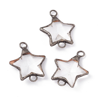 Clear Glass Connector Charms, Star Links, with Rack Plating Brass Findings, Cadmium Free & Lead Free, Antique Silver, 51x40x11.5mm, Hole: 6mm