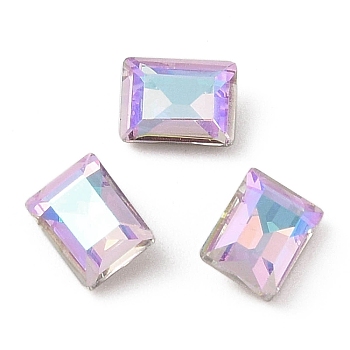 Glass Rhinestone Cabochons, Flat Back & Back Plated, Faceted, Rectangle, Vitrail Light, 8x6x3.7mm