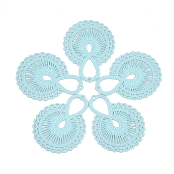 430 Stainless Steel Filigree Pendants, Spray Painted, Etched Metal Embellishments, Flower with Infinity, Pale Turquoise, 26x19x0.5mm, Hole: 0.9mm