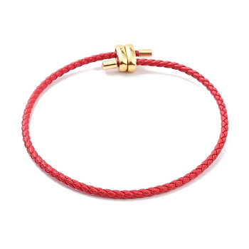 Braided Round Imitation Leather Bracelets Making, with Golden Tone Brass Beads, Crimson, Inner Diameter: 2-7/8 inch(7.45cm)