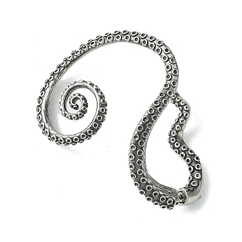316 Surgical Stainless Steel Cuff Earrings, Octopus, Left, Antique Silver, 77x39.5mm