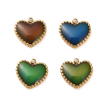 304 Stainless Steel Enamel  Charms, Real 14K Gold Plated, Change Color Heart Charm, Mixed Color, 10.5x10.5x2.5mm, Hole: 1mm