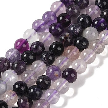 Natural Purple Fluorite Beads Strands, Round, 6mm, Hole: 1mm, about 61~67pcs/strand, 15.16''(38.5cm)