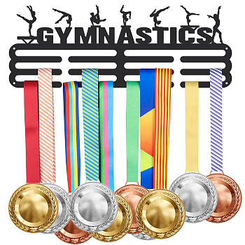 Fashion Iron Medal Hanger Holder Display Wall Rack, with Screws, Word Gymnatics, Sports Themed Pattern, 150x400mm