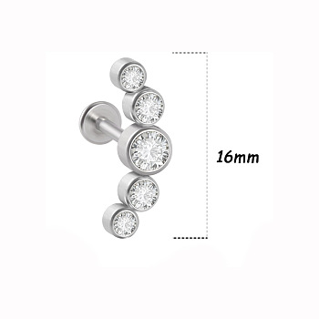 316L Surgical Stainless Steel & G23 Titanium & Crystal Rhinestone Moon Cartilage Earrings, Threadless Labrets, Stainless Steel Color, 8mm, Pin: 1.2mm, Pendant: 16mm