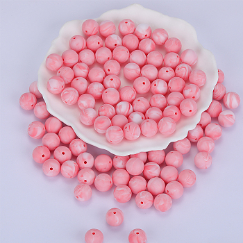 Round Silicone Focal Beads, Chewing Beads For Teethers, DIY Nursing Necklaces Making, Light Coral, 15mm, Hole: 2mm