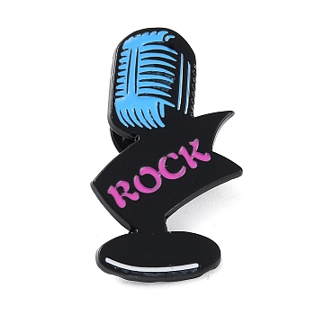 Microphone Creative Rock Music Theme Enamel Pins, Black Alloy Badge for Clothes Backpack, Light Sky Blue, 35.5x20.5x1.5mm
