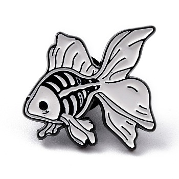 Alloy Enamel Brooches, Enamel Pin, with Clutches, Goldfish, Electrophoresis Black, White, 24x27.5x9.5mm, Pin: 1.2mm