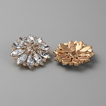 Alloy Acrylic Rhinestone Shank Buttons, 1-Hole, Flower, Light Gold, Crystal, 41x39x8mm, Hole: 4.3mm