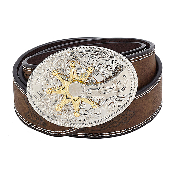 PU Leather Chain Belts, Alloy Oval with Star Clasps Waist Belts, Coffee, 44-1/2 inch(113cm)