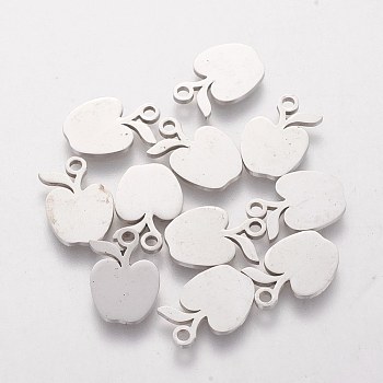 304 Stainless Steel Charms, Laser Cut, Apple, Stainless Steel Color, 13.5x11x1.2mm, Hole: 1.5mm