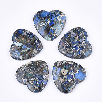 Synthetic Gold Line Regalite/Imperial Jasper/Sea Sediment Jasper Pendants, Dyed, Heart, Royal Blue, 38.5~39.5x40~40.5x7~7.5mm, Hole: 1.4mm