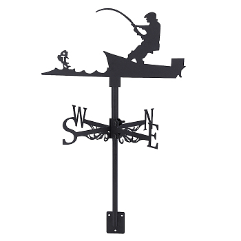 Fisherman Iron Wind Direction Indicator, Weathervane for Outdoor Garden Wind Measuring Tool, Electrophoresis Black, 252x342x18mm
