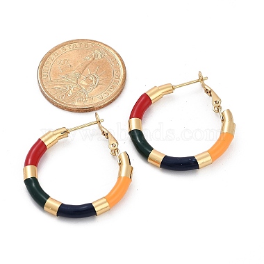 PVD Vacuum Plating 201 Stainless Steel Enamel Hoop Earrings for Women(EJEW-B016-33C)-5