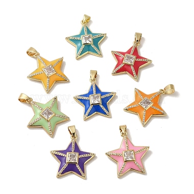 Real 18K Gold Plated Mixed Color Star Brass+Cubic Zirconia+Enamel Pendants