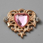 Acrylic Pendants, with Golden Tone Alloy Rhinestone Finding, Heart Charm, Pink, 21.5x25x4mm, Hole: 2.4x2.3mm(FIND-WH0032-87G-06)