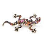 Alloy Rhinestone Lapel Pin Brooches for Clothes, Lizard, Antique Golden, 66x34mm(JEWB-F047-02AG)