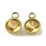Ion Plating(IP) 304 Stainless Steel Pendant Cabochon Settings, Flat Round, Real 18K Gold Plated, Tray: 5mm, 9x6x3mm, Hole: 1.4mm(X-STAS-I310-27G)