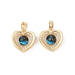 Brass Micro Pave Cubic Zirconia Pendants, Heart Charms, with Resin, Lead Free & Cadmium Free, Real 18K Gold Plated, Rack Plating, Deep Sky Blue, 14x13x5.5mm, Hole: 5x3mm(X-KK-R213-03G)