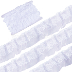 12.5 Yards Double Layers Polyester Lace Trim, Pleated Ribbon, for Garment Accessories, White, 1~1-1/8 inch(25~28mm)(OCOR-GF0003-11C)