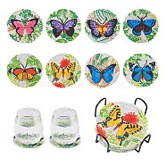 5D DIY Diamond Painting Cup Mat Kits, with Iron Coaster Holder, Resin Rhinestones, Diamond Sticky Pen, Tray Plate and Glue Clay, Butterfly Pattern, 100x2mm(DIY-TAC0021-09A)