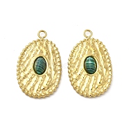 Natural Malachite Pendants, Faceted Oval Charms, with Vacuum Plating Real 18K Gold Plated 201 Stainless Steel Findings, 23.5x15x3mm, Hole: 1.6mm(STAS-J401-VC697)